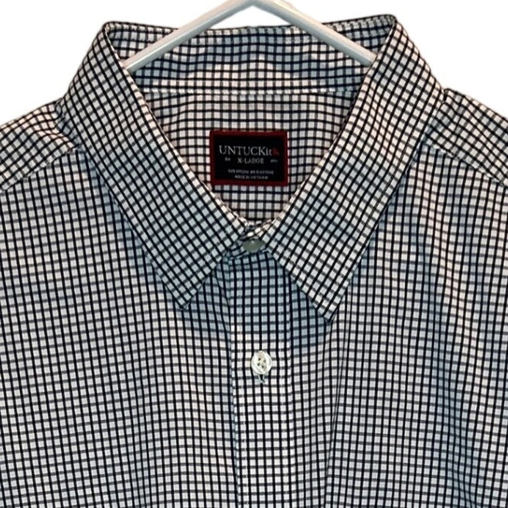 UNTUCKit Men's XLarge Black White Gingham Check Long‎ Sleeve Shirt Nylon Stretch